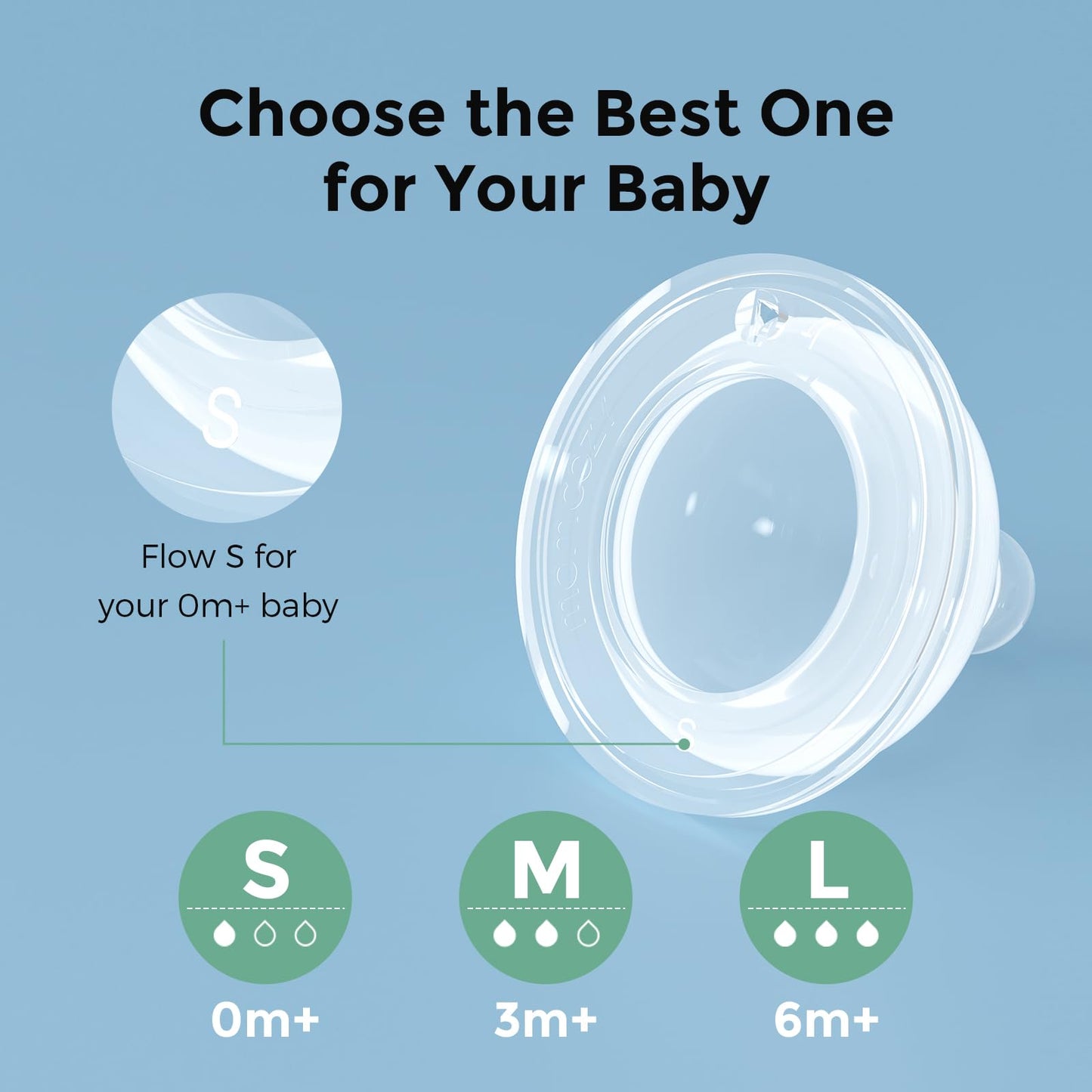 Momcozy tetina de bebé suave premium de flujo natural de silicona para biberones de cuello ancho, libre de BPA, perfectamente compatible con el enfriador de leche materna Momcozy, pequeño (paquete de