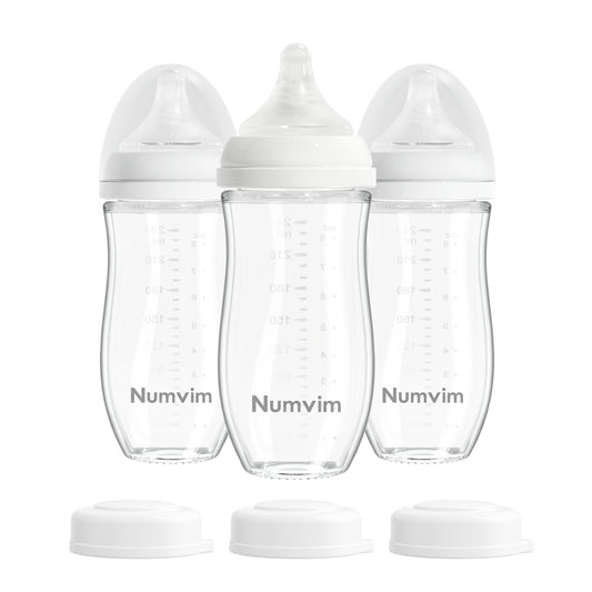 Biberones de Vidrio Natural Anticólicos Blanco Flujo Medio para Bebés de 3+ Meses Pack de 3