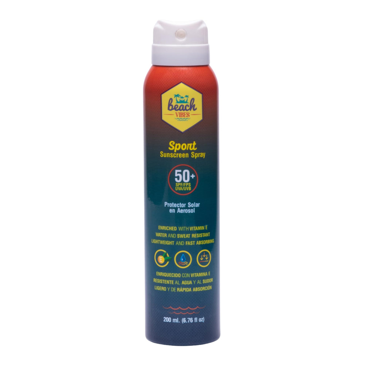 Protector Solar en Aerosol Beach Vibes Sport 50 FPS Resistente al Agua y Sudor con Vitamina E