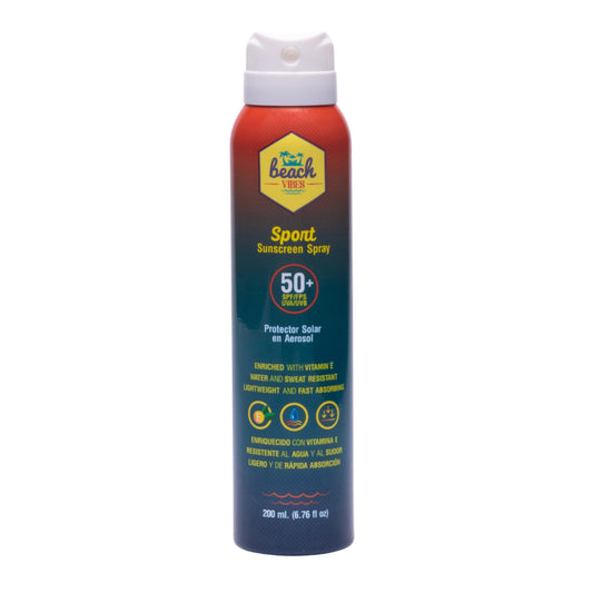Protector Solar en Aerosol Beach Vibes Sport 50 FPS Resistente al Agua y Sudor con Vitamina E