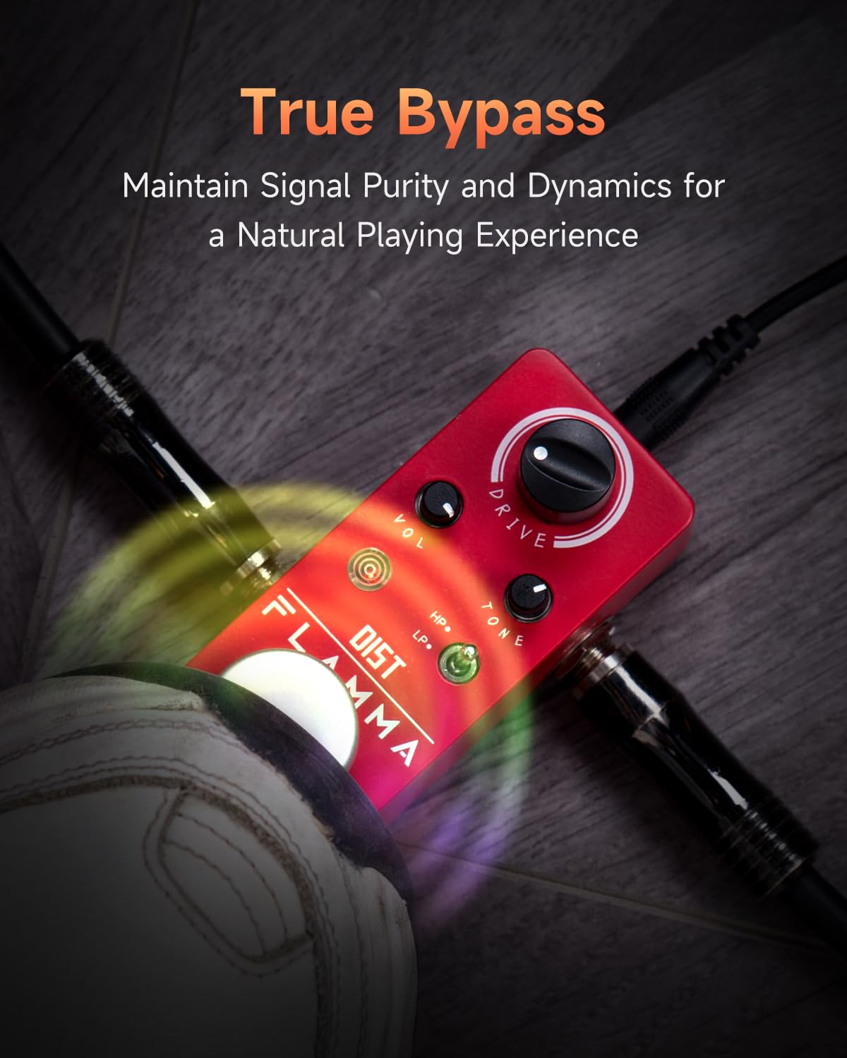 Pedal de Distorsión Flamma FC06 Rojo con Carcasa de Metal y True Bypass