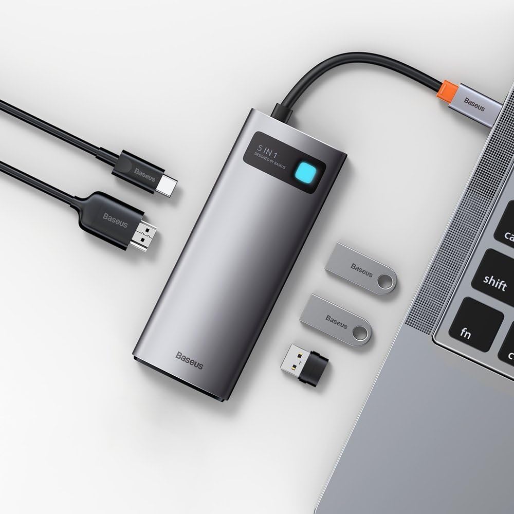 Baseus HUB Adaptador Tipo C Multifuncional 5 en 1 de la Serie Metal Gleam, Gris