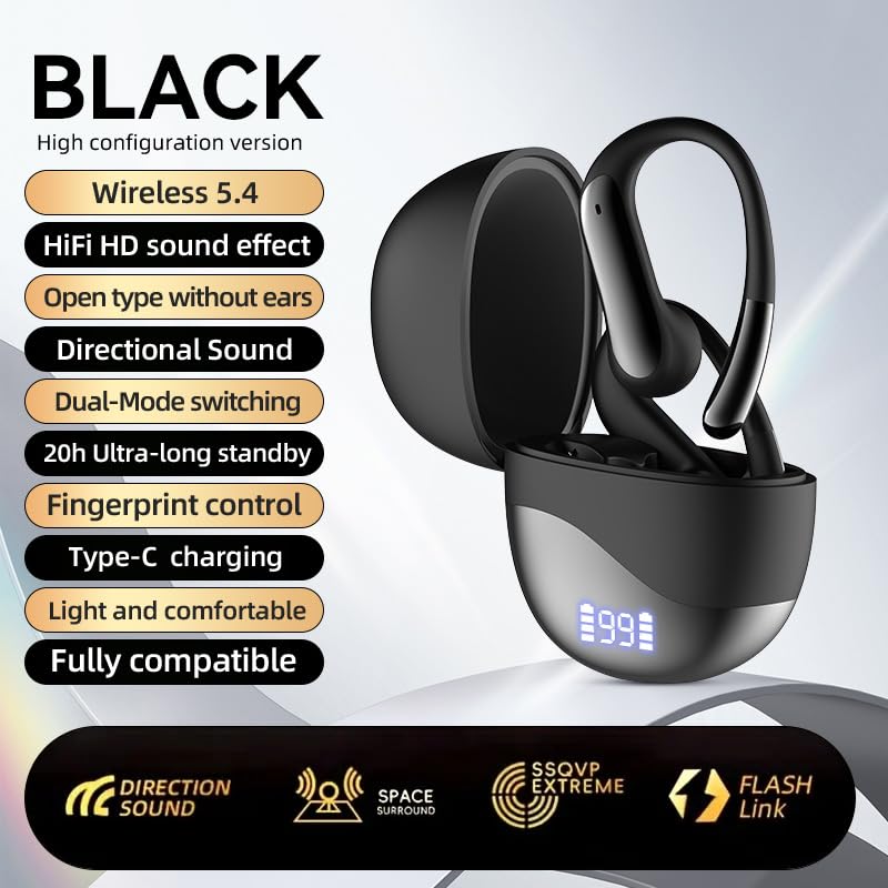 Auriculares Bluetooth Glekyole Negro Oído Abierto Cancelación de Ruido