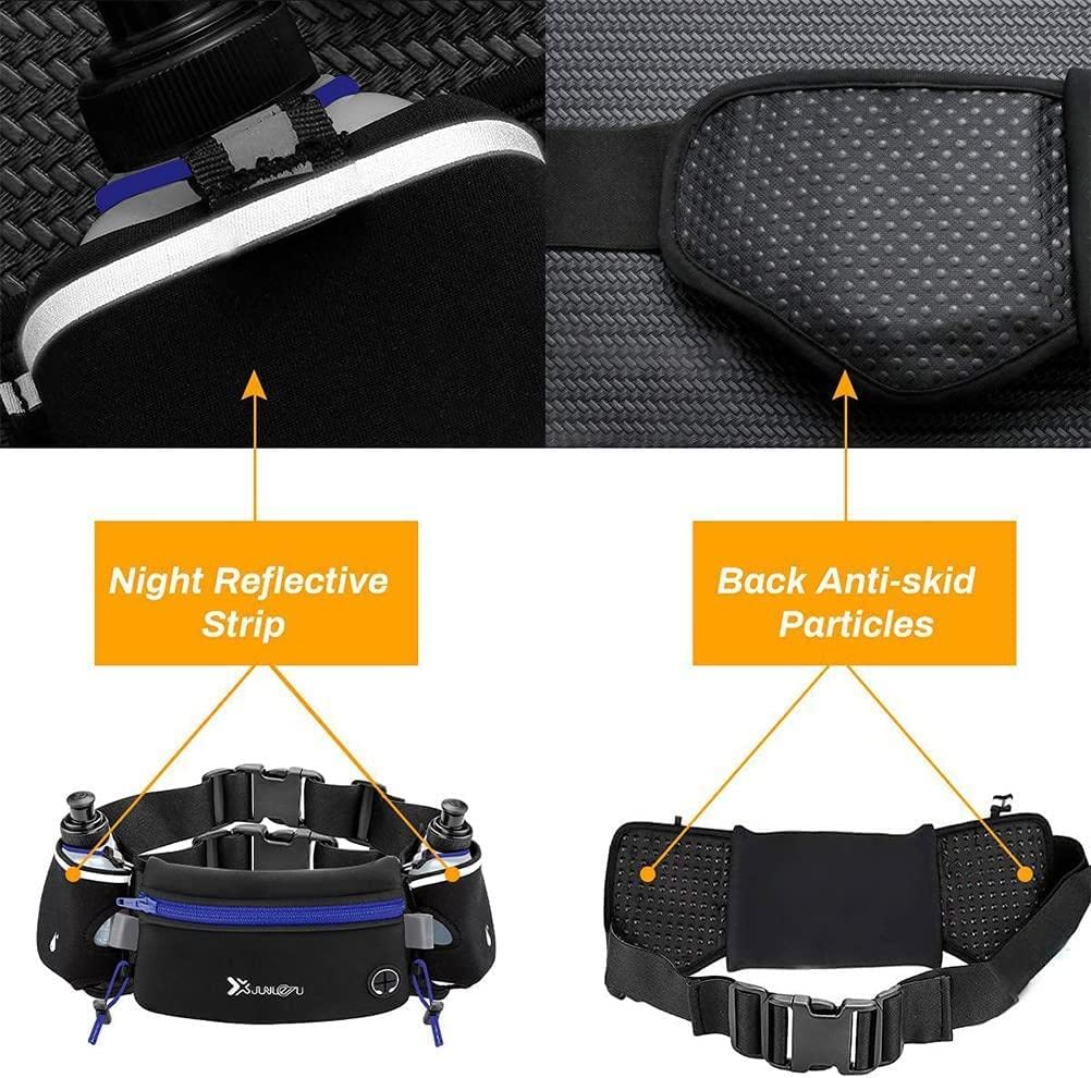 Cangurera Deportiva, Cinturón para Correr con Botella de Agua, Riñonera Deportiva con 2 Botellas de Agua, Bolsa Deportiva con Cinturón Regulable, Bolsillos de Auricular y Teléfono