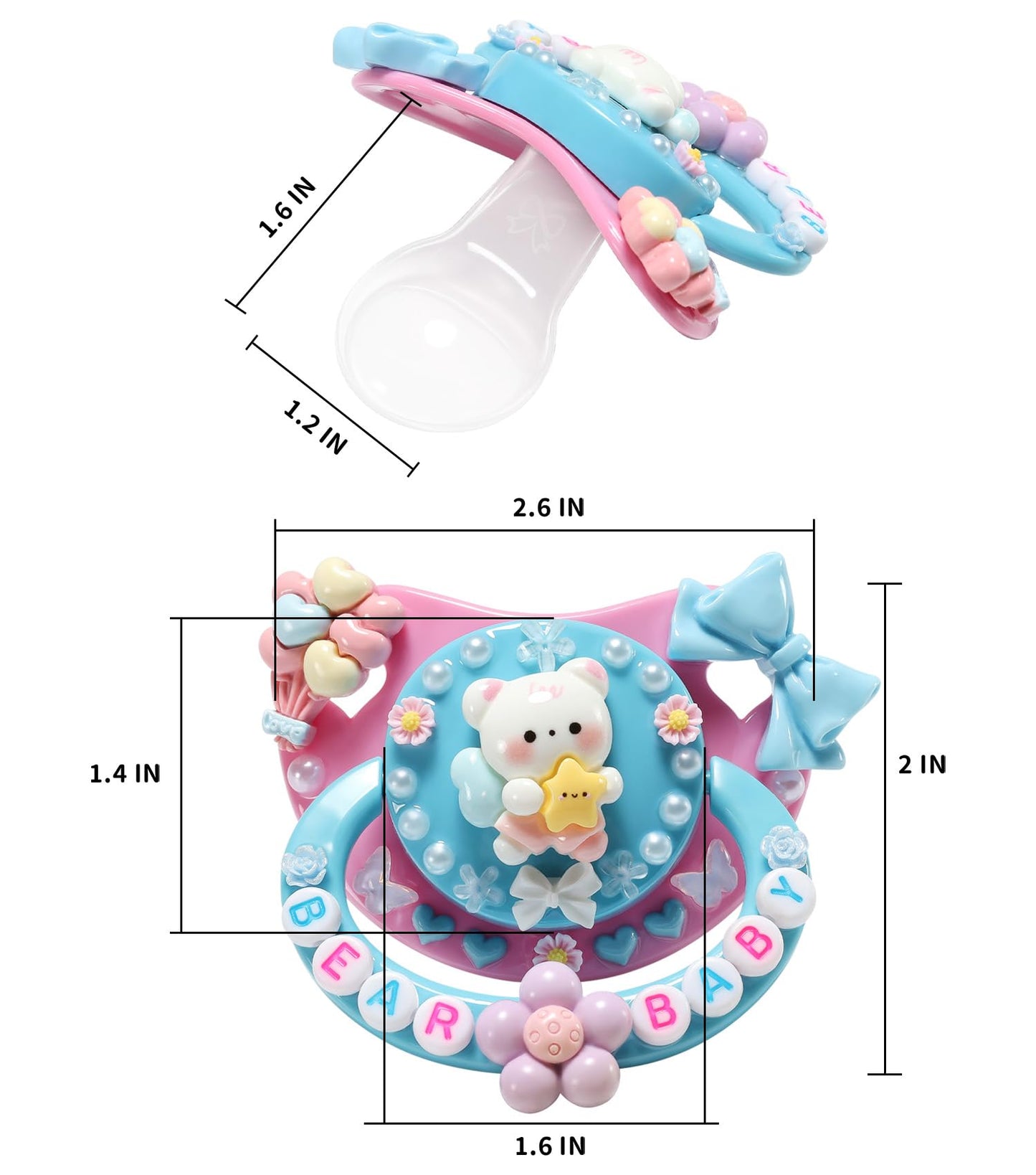 CutiePlusU - Chupete de silicona para adultos, tamaño grande, hecho a mano, pequeño osito de ángel