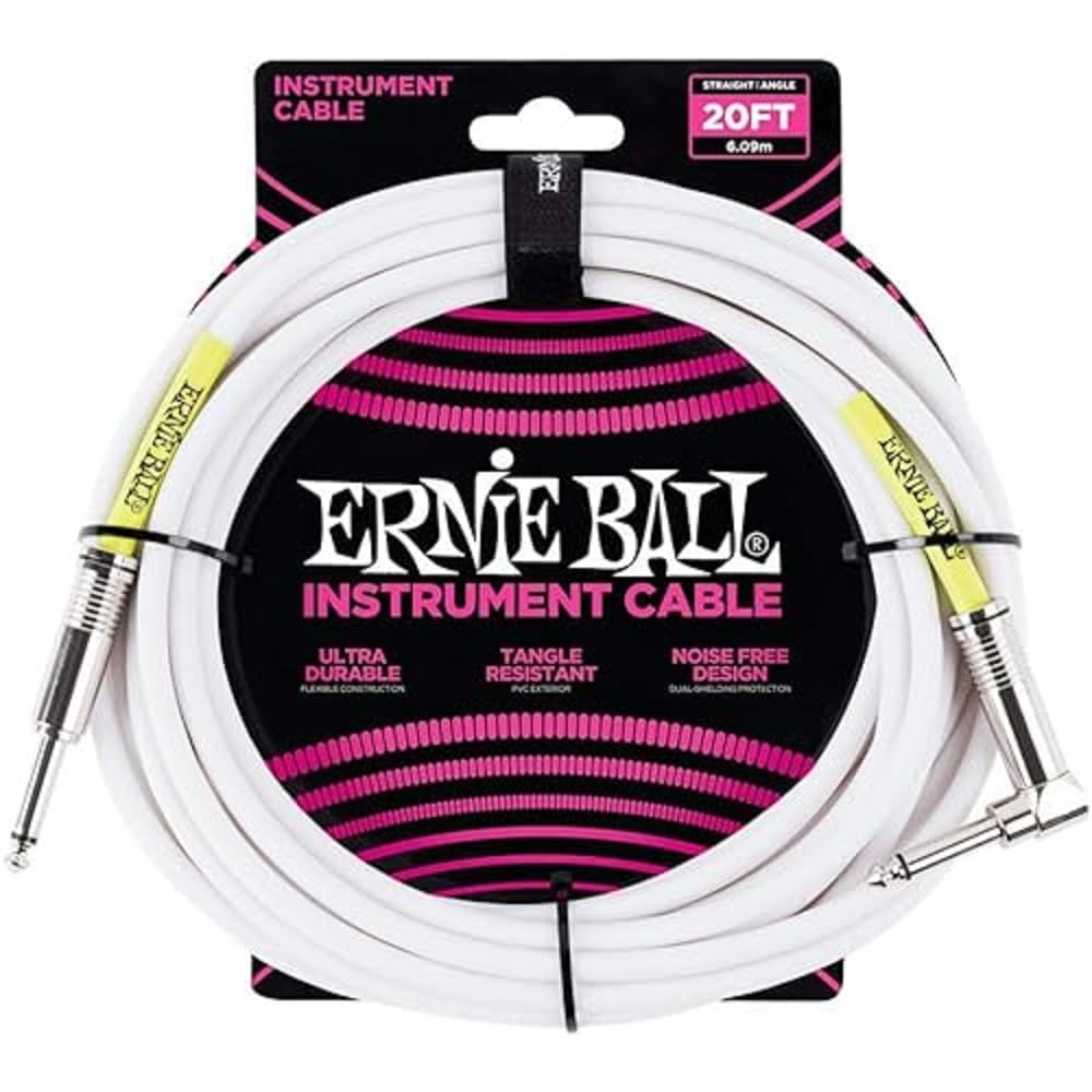 Ernie Ball - Cable para instrumentos, recto/acodado, 6,1 m, color blanco