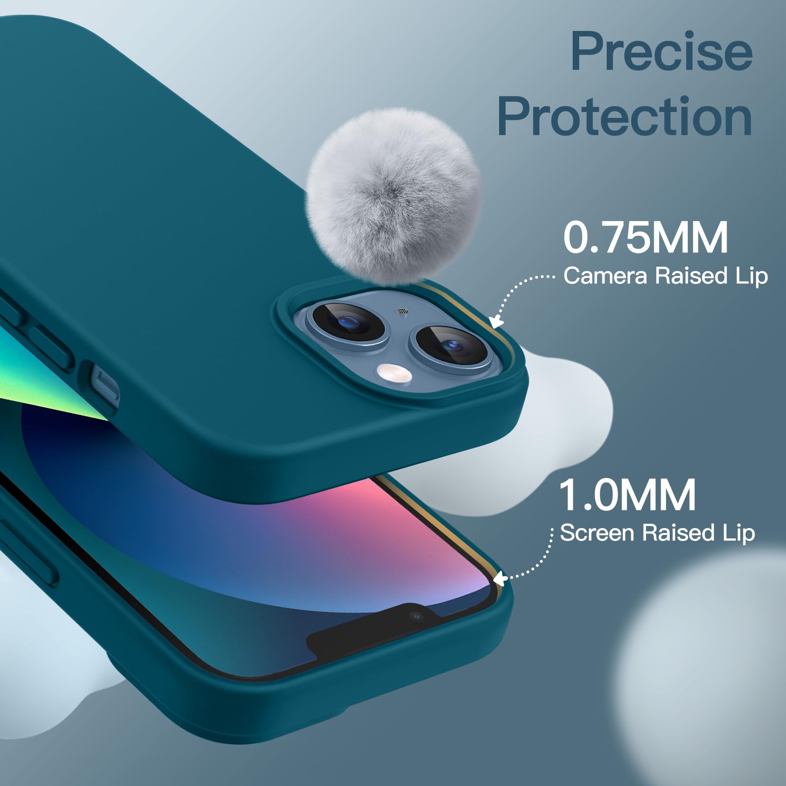 JETech Funda de Silicona para iPhone 13 Mini 5,4 Pulgadas, Carcasa Protectora de Cuerpo Completo con Tacto Suave y Sedoso, Cubierta a Prueba de Golpes con Forro de Microfibra (Azul Verde)