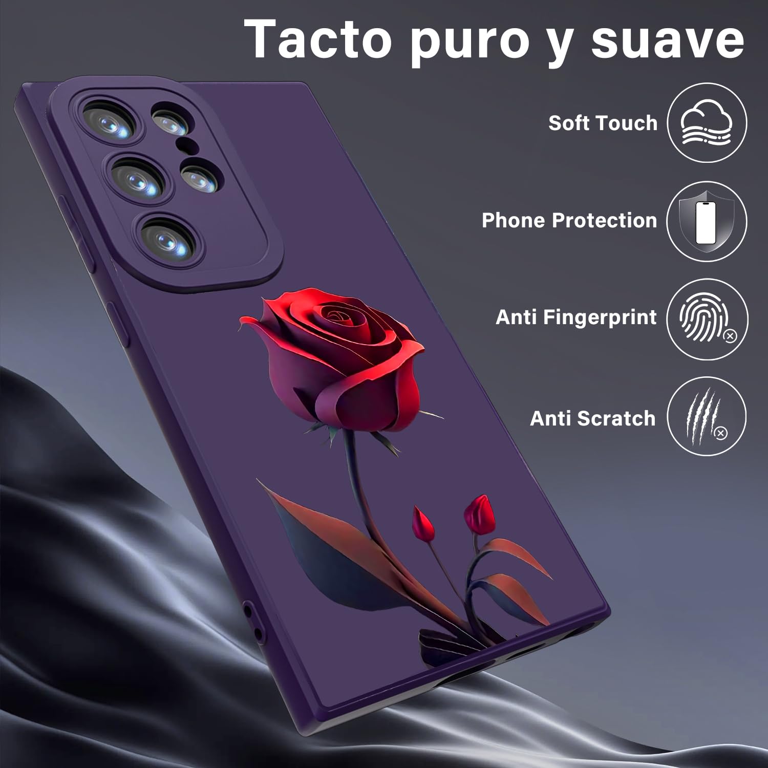 Threehao Funda para Samsung Galaxy S24 Ultra Case Uso Rudo, Ultra Delgado Flexible Silicona Púrpura Carcasa con Aesthetic Dibujos Flores, Antigolpes Anti-arañazos Protectora