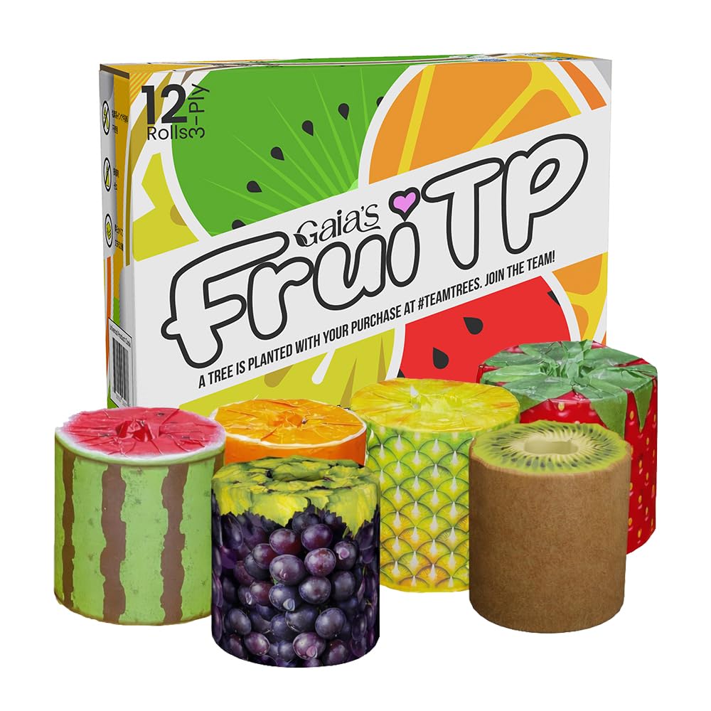 Papel Higiénico Gaias Bambú Orgánico Frutas Alta Calidad 12 Mega Rollos Respetuoso con el Medio Ambiente