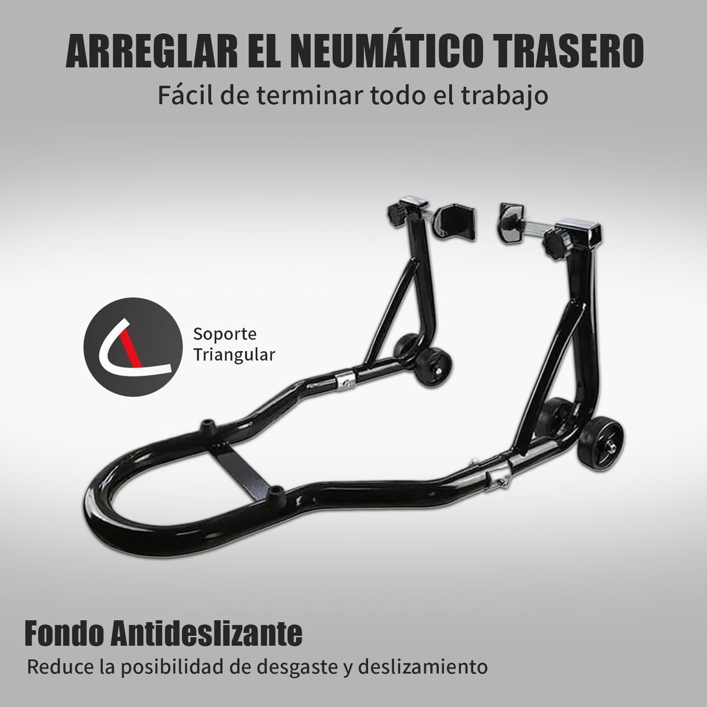 BOBOJIIIER Soporte Trasero para Motocicleta, soporte de elevación de rueda trasera, Moto Gato, Soporta Hasta 450 KG con Ruedas, Negro, L
