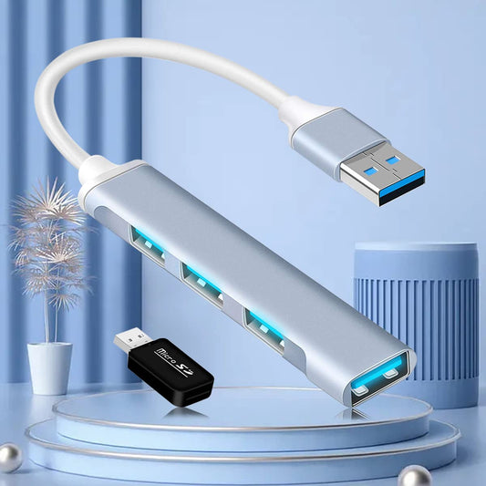 Hub USB Multipuerto, 4 en 1 Velocidad Ultra Alta Hub de Aluminio con Puertos USB 3.0, para Laptop o Cualquier Otro Sistema Operativo(USB Extension*1+Lector de Tarjetas USB*1)
