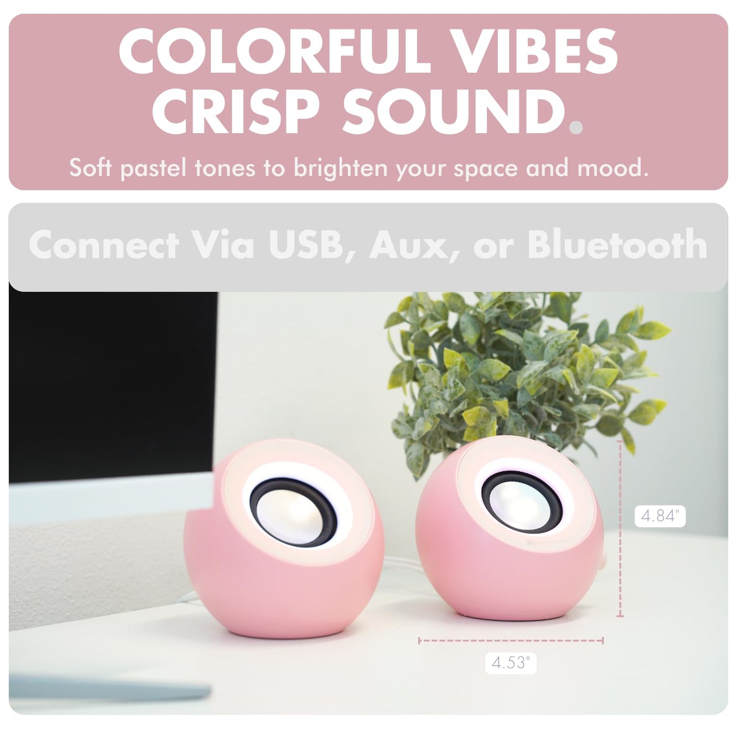 X9 Performance - Altavoces de computadora rosa para PC de computadora con iluminación RGB, Bluetooth, USB y AUX - Conexión de triple modo, controladores duales de 2.25 pulgadas para trabajo y juego