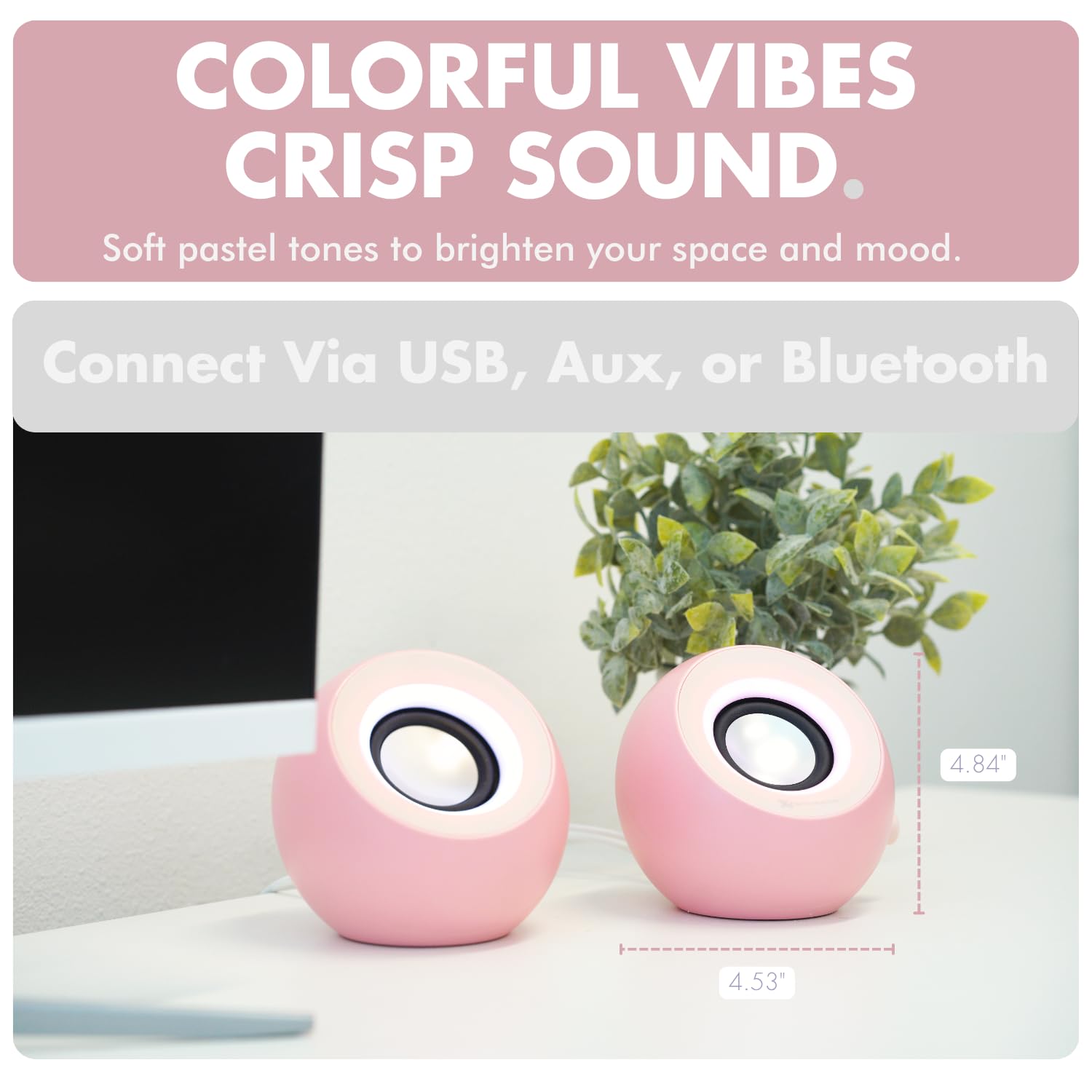 X9 Performance - Altavoces de computadora rosa para PC de computadora con iluminación RGB, Bluetooth, USB y AUX - Conexión de triple modo, controladores duales de 2.25 pulgadas para trabajo y juego