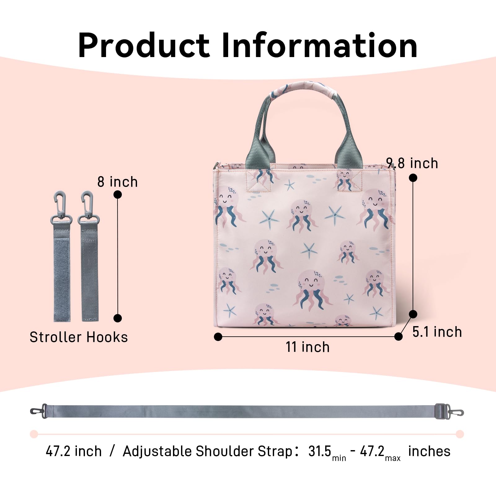 PHEBEN - Bolsa de pañales pequeña impermeable, de viaje, mini bolsa de pañales multifunción para bebé (pulpo rosa)