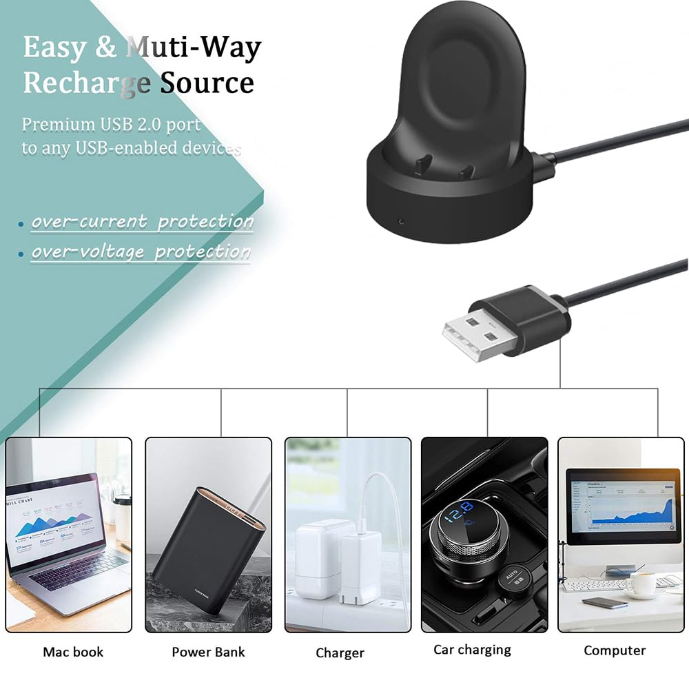 USTIYA Cargador para Samsung Galaxy Gear S4 y S3 y S2 Frontier y Sport y Watch de 42 mm R810 y 46 mm SM-R800 y R815 y R770 y R760 y R600 USB Base de Carga Reloj Charging Cable