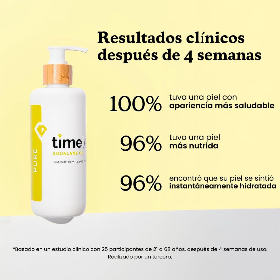 TIMELESS Aceite de Escualano 100% Puro 240 ml - aceite facial y corporal hidratante ligero derivado del aceite de oliva - skincare body oil para rostro, cuerpo y cabello