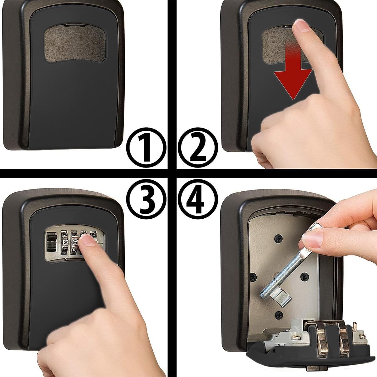 Caja de Seguridad para Llaves, Montaje en Pared, Resistente al Agua y Golpes, con Combinación de 4 Dígitos, Ideal para Uso Exterior e Interior, Protección para Hogar, Garaje y Oficina (Negro)