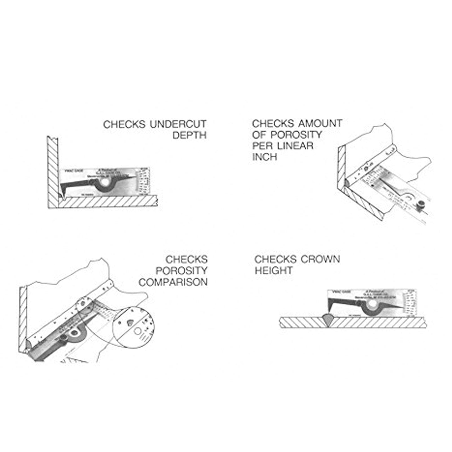 Medidor de Soldadura de Acero Inoxidable V WAC Pulgadas Herramienta de Inspección para Medición de Profundidad 0,95 Mm Metric System