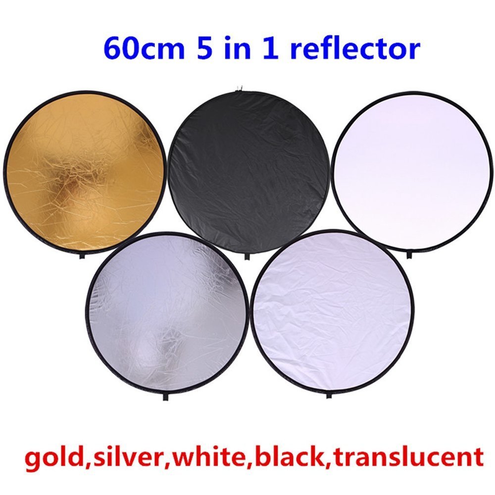 Photography Reflector 24" / 60cm 5-in-1 Collapsible Multi-Disc Light Reflectors with Bag - Translucent, Gold, Silver, Black and White