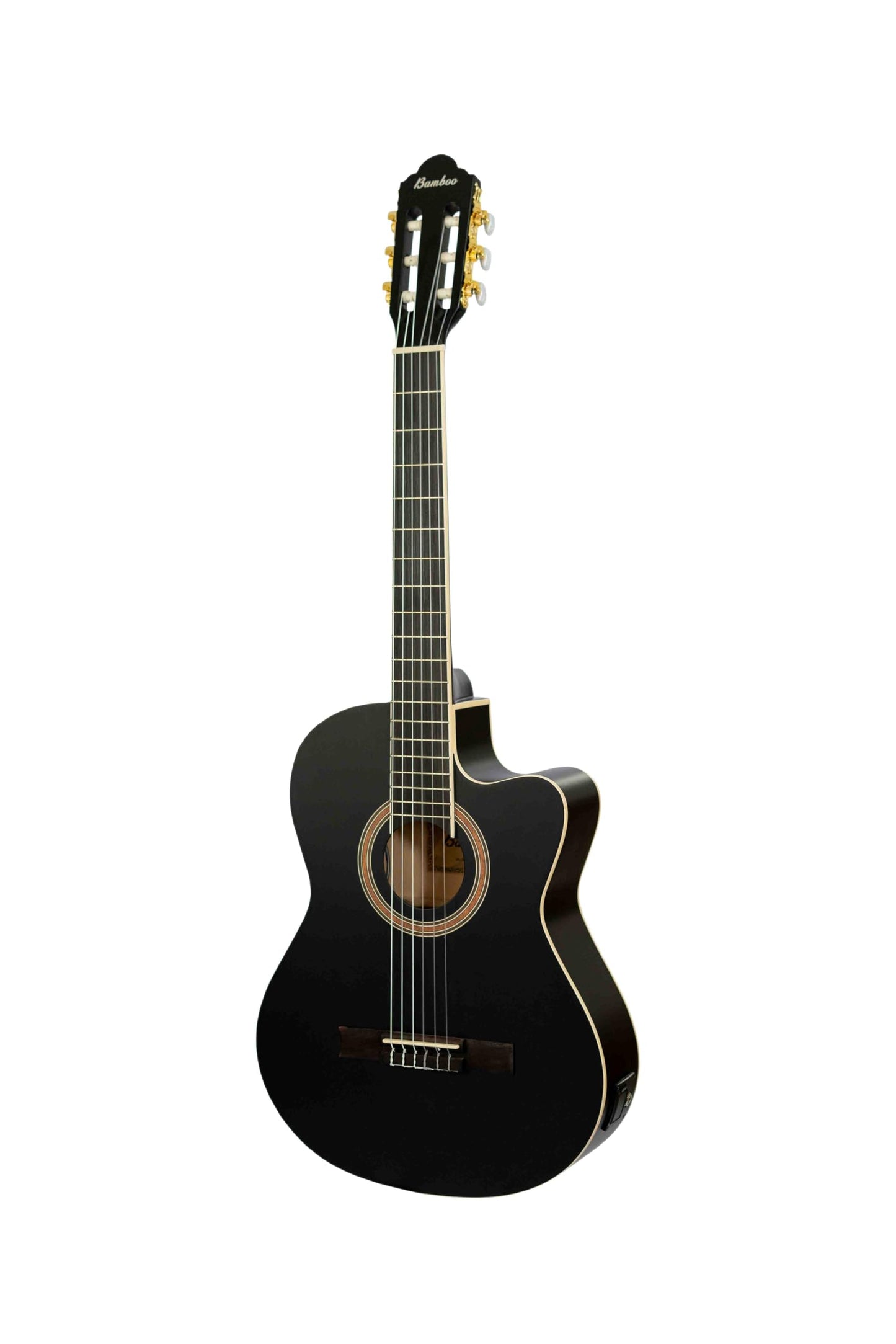 BAMBOO, Guitarra Electroacústica Negro Mate Cuerdas Nylon, mod Balance Con Funda, 39 pulgadas, 4/4, tamano Standard, madera Linden.