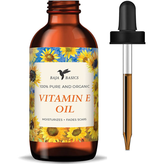 Baja Basics- Aceite de vitamina E pura, humectante para la piel, rostro, cuerpo, uñas y cabello, producto multiusos para el cuidado de la piel