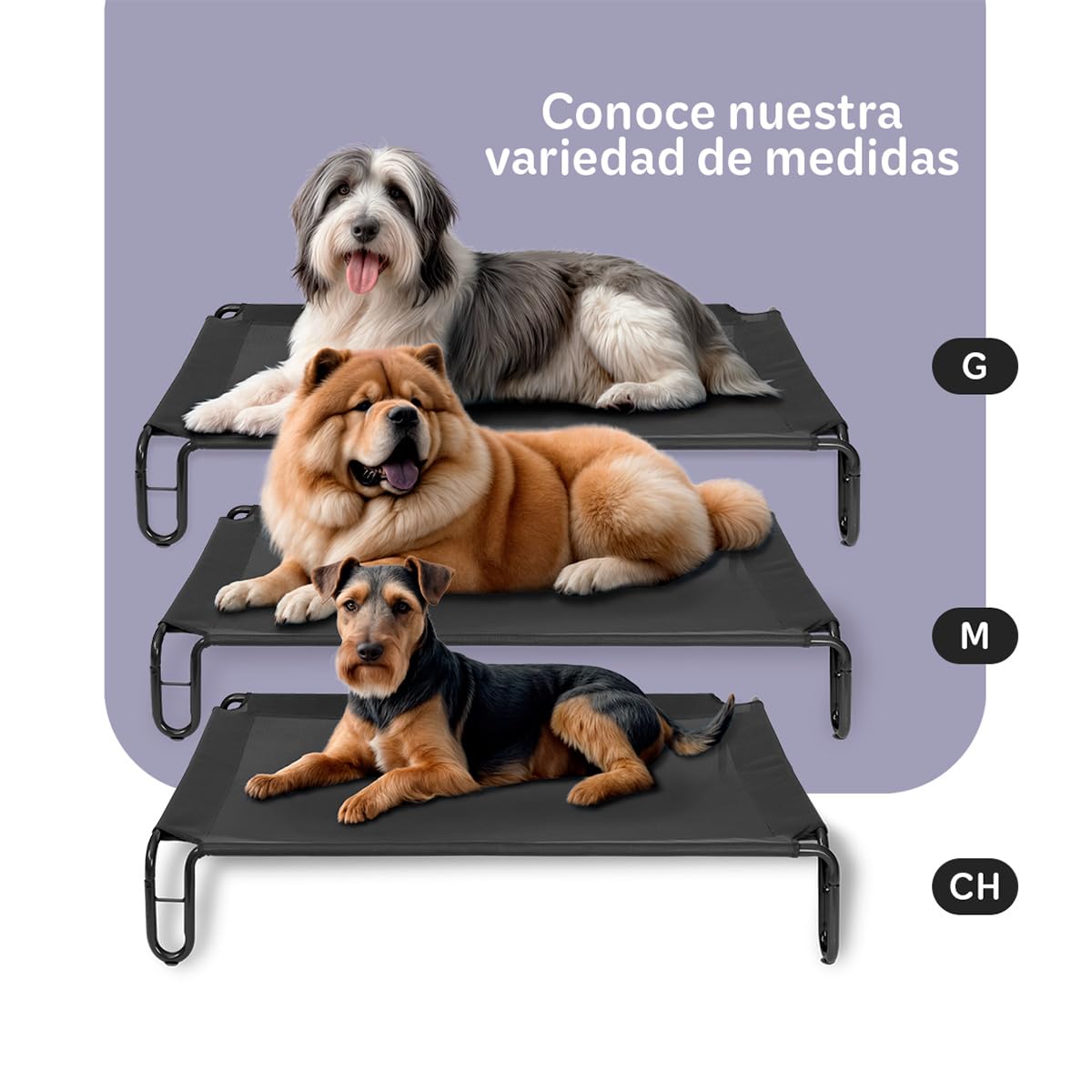 Cama Elevada ESQUIMAL Negro con Malla Transpirable para Perro Mediano Interior y Exterior