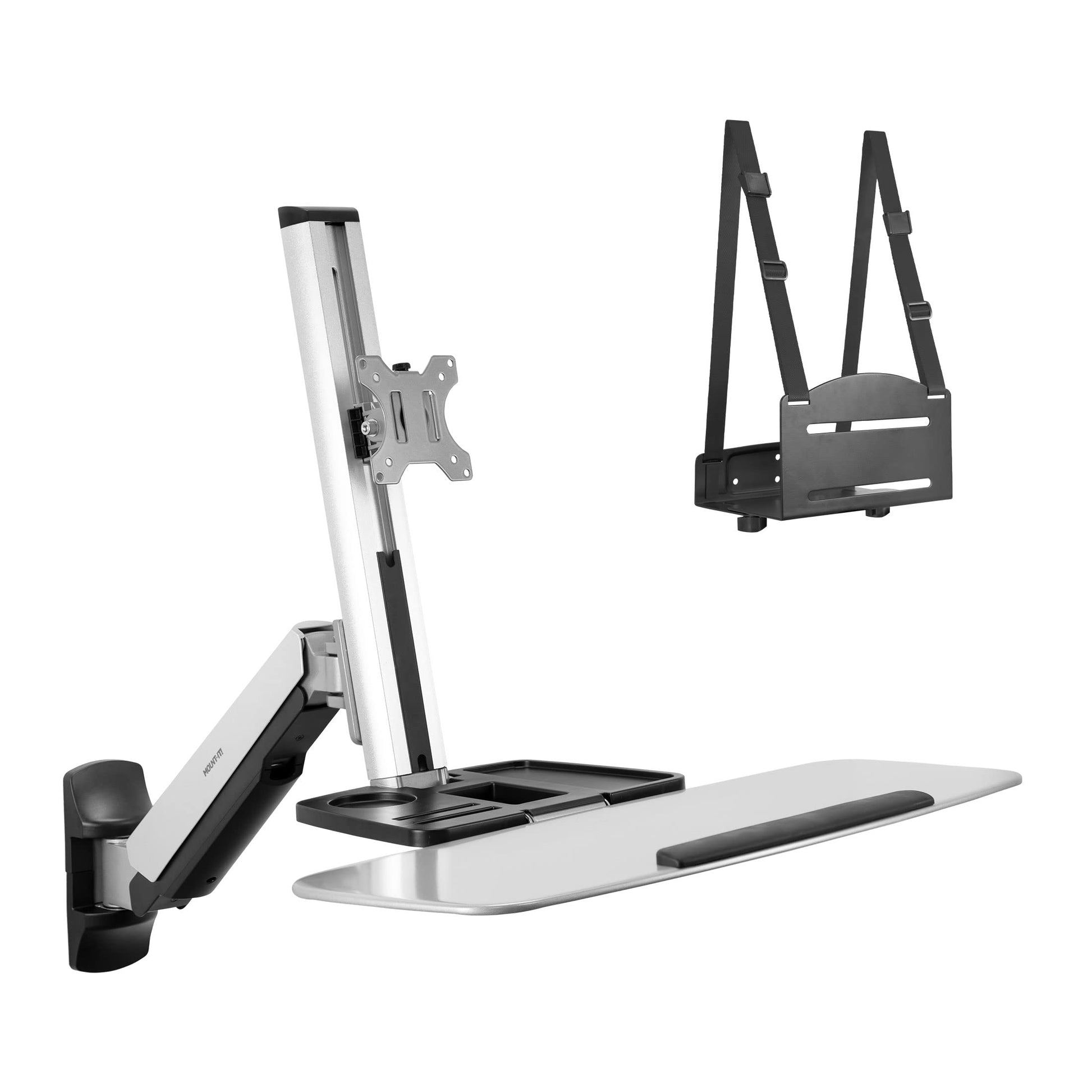 Estación de Trabajo de Montaje en Pared Mount-it! Ajustable con Soporte de Monitor y Bandeja para Teclado