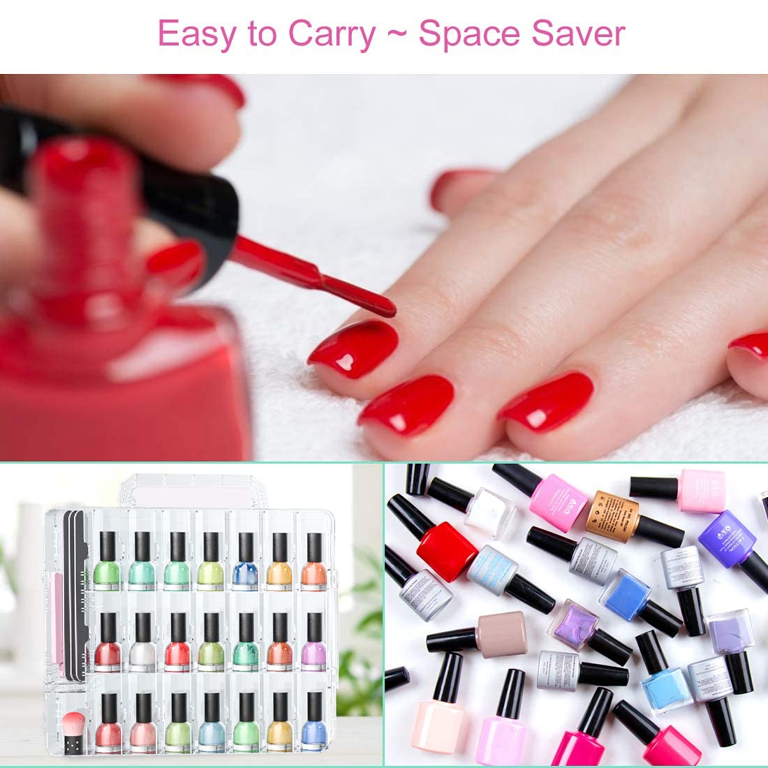 Universal Double Side Transparent Nail Polish Gel Organizer Holder for 48 Bottles Adjustable Space Divider with Two Toe Separator
