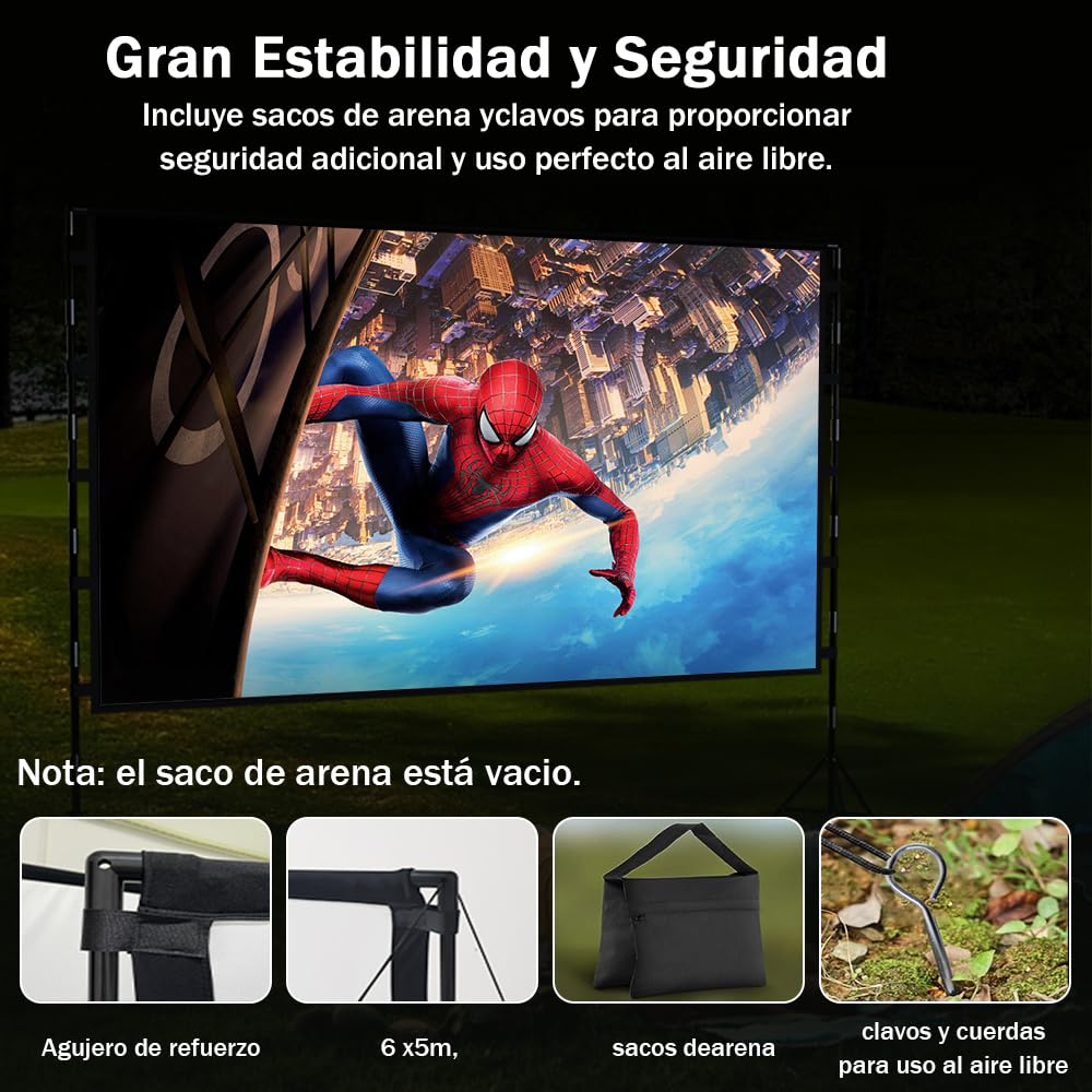 AOSO Pantalla para Proyector de 100 Pulgadas con Soporte, DiseñO PortáTil (TamañO 40x18x19cm), 16:9 4K HD Resistente a Las Arrugas Pantalla de Cine para La Noche de Cine y Fiesta (100 Pulgadas)