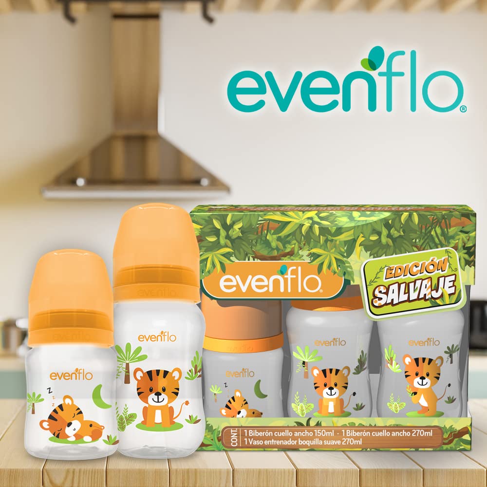 Set Edición Salvaje Biberones y Vaso Evenflo Multicolor 3 Pack