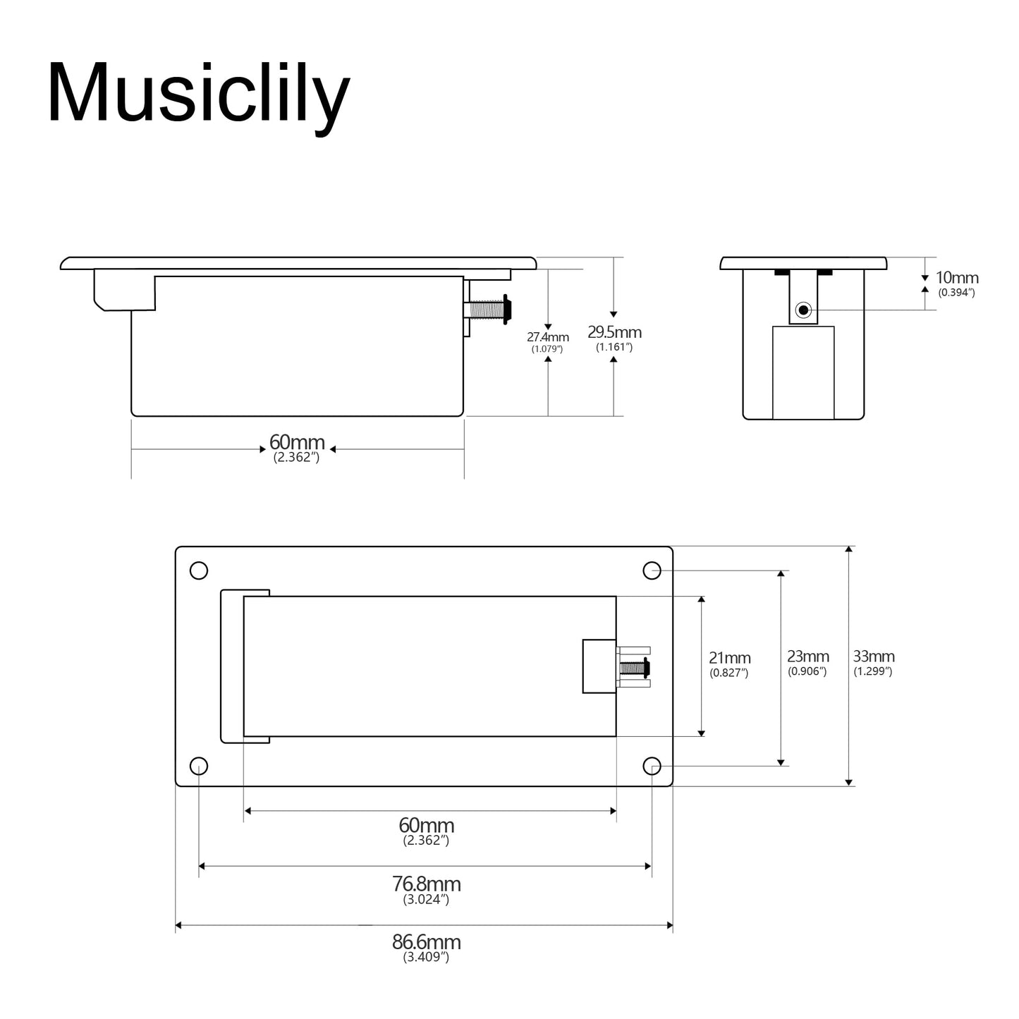 Musiclily Pro Caja de Bateria 9V para Active Guitarra Baja, Negro