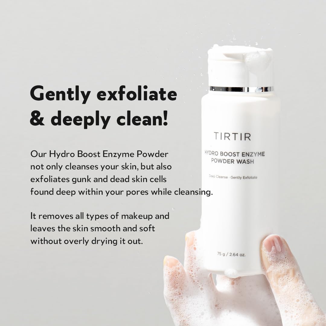 TIRTIR – Hydro Boost Enzyme Powder Wash 75 g – limpiador facial en polvo; limpieza profunda, exfoliación suave con enzimas, arroz y probióticos; para piel grasa y piel sensible; skincare coreano