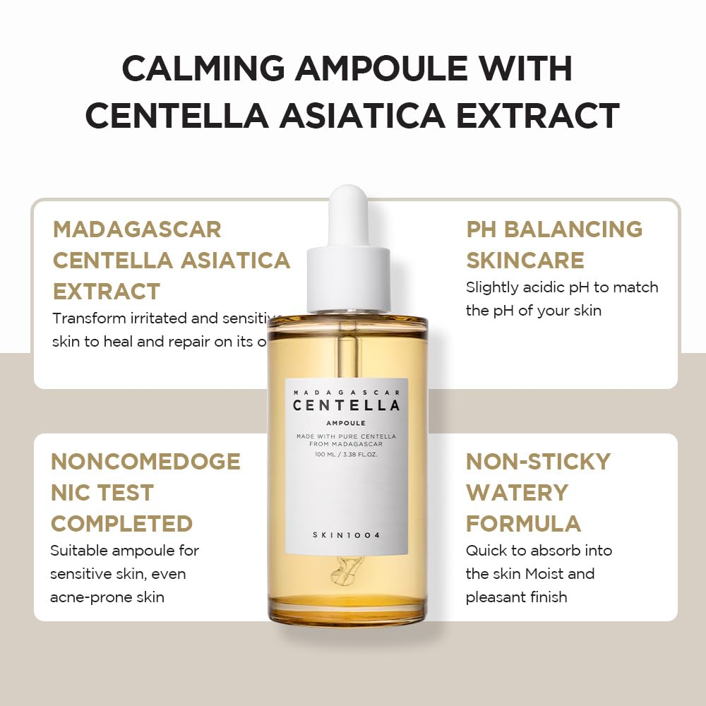 Skin1004 Madagascar Centella Asiatica 100 Ampoule (100ml or 3.38 floz) - Facial Serum - 100% Centella Asiatica Extract - for soothing sensitive and acne-prone skin