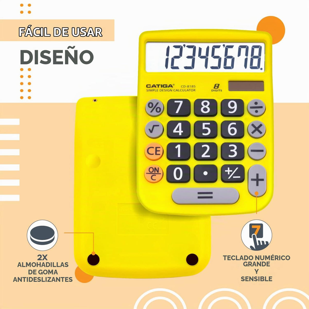 Calculadora CATIGA Negra Solar 8 Dígitos con Pantalla LCD y Botones Grandes para Oficina y Hogar