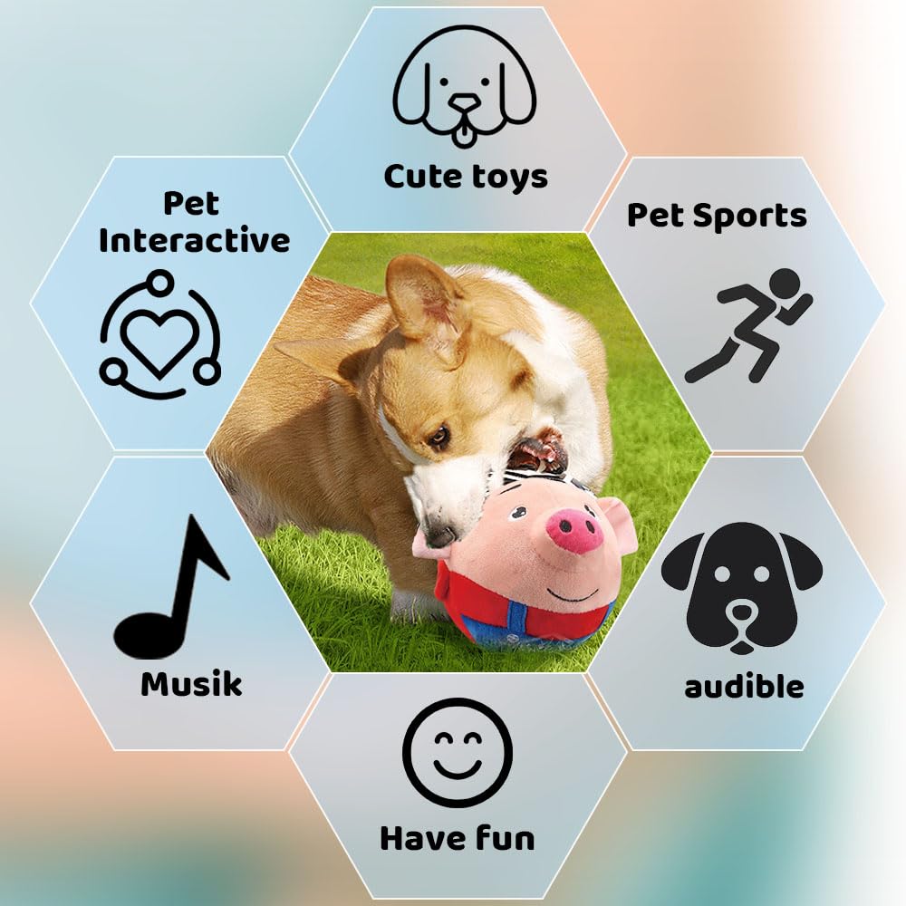 LOOTA Juguete de Peluche para Mascotas Activas, Juguete de Peluche Saltarín para Perros, Juguete Interactivo de Cubierta de Peluche Masticable Bola Bailarina Cantarina Parlante (Cerdo Rosa)