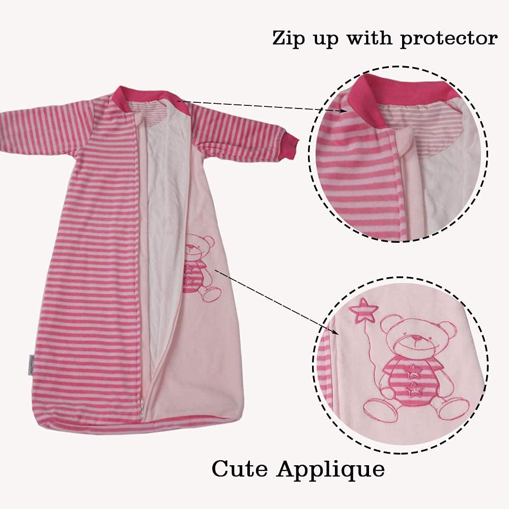 Saco de dormir de manga larga para niños pequeños (2-5 t), terciopelo de algodón cálido, Tog 2.0, saco de dormir para bebé con brazos, manta para dormir, grande y larga, 4 estaciones, suave