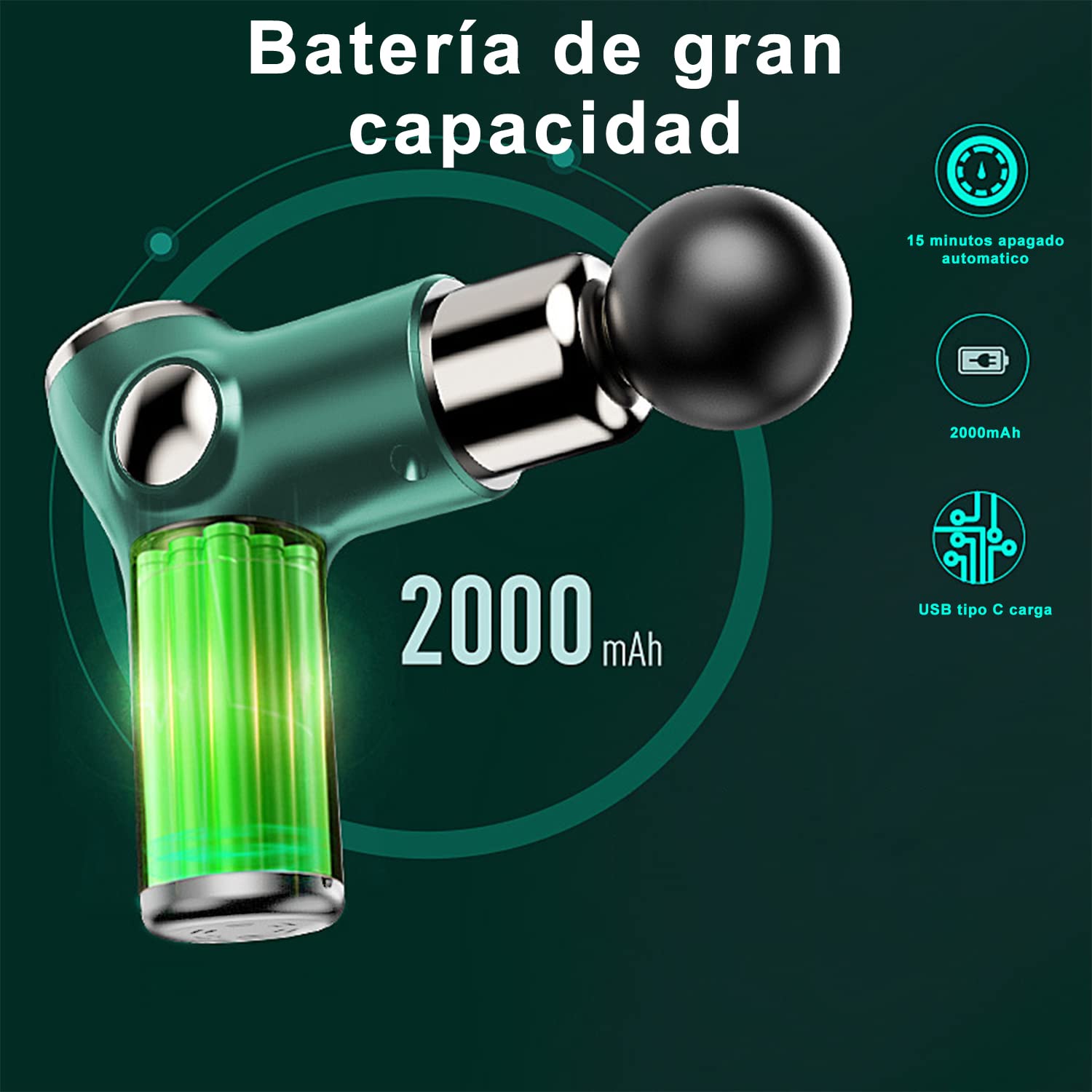 Pistola Masaje Muscular, Pistola de masaje silencioso con 8 cabezales de masaje y 32 niveles ajustables, Pistola Masajeadora de tejido profundo portátil con pantalla LCD para aliviar el dolor muscular