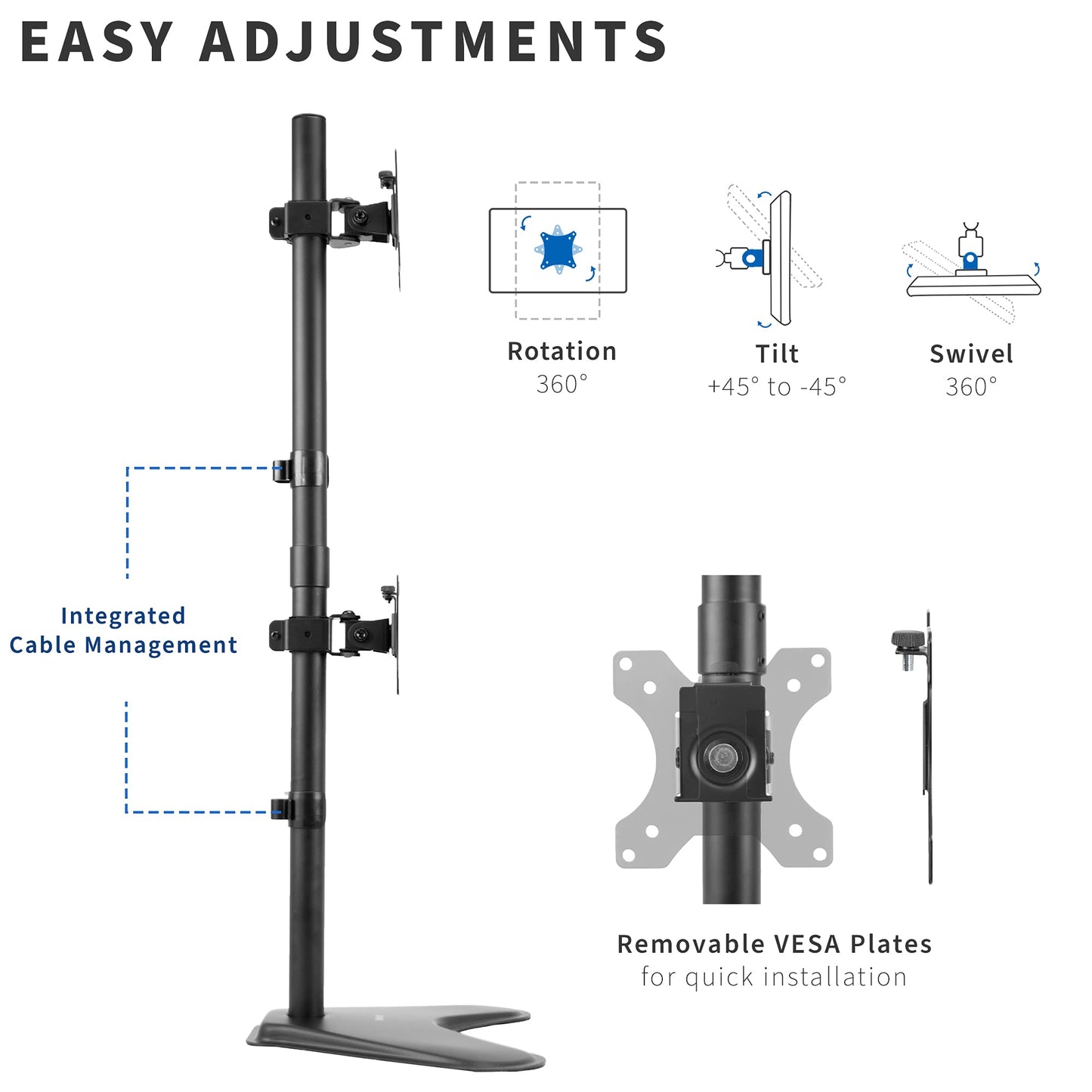 Soporte de Escritorio VIVO Negro con Soporte Dual para Monitor LCD