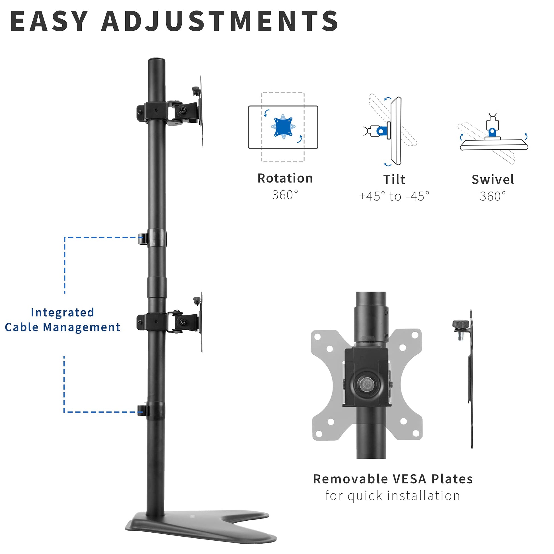 Soporte de Escritorio VIVO Negro con Soporte Dual para Monitor LCD