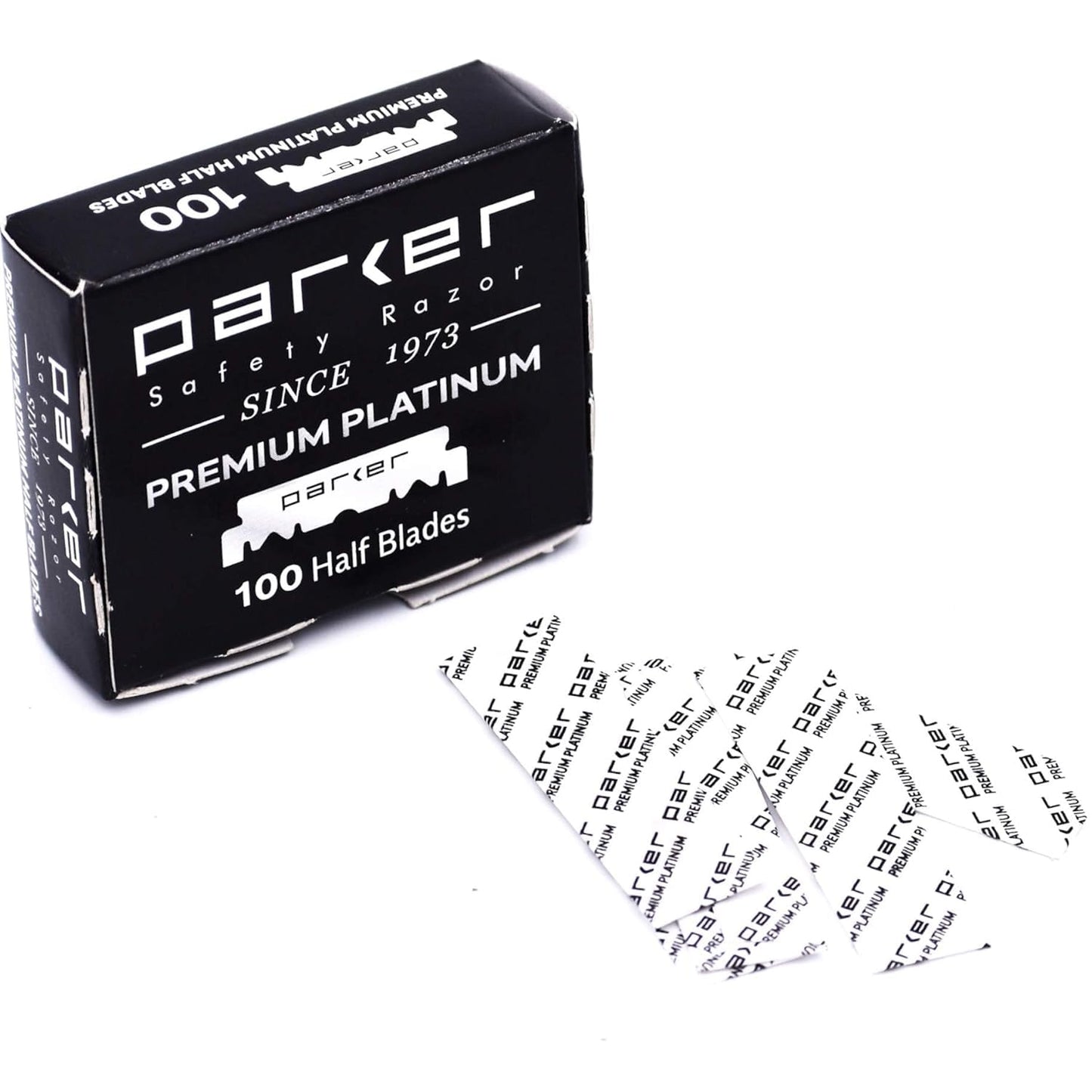 Parker Safety Razor, Maquinilla de afeitar de barbero de borde recto de acero inoxidable SRW y 100 hojas de afeitar de borde recto Parker