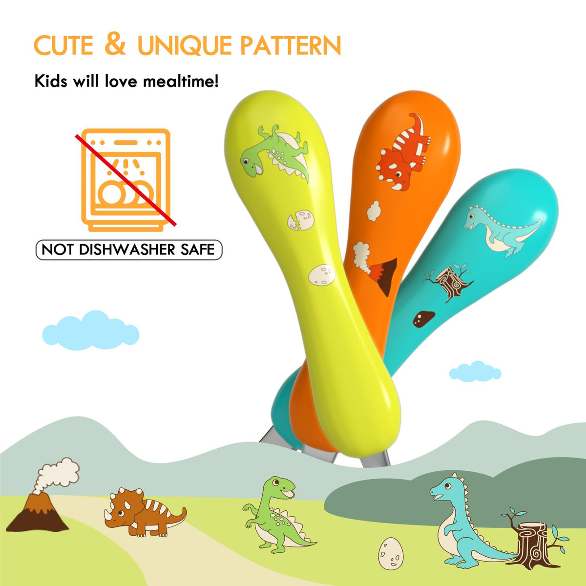 Lehoo Castle - Utensilios para niños pequeños, 6 piezas de seguridad de acero inoxidable para niños pequeños, juego de cubiertos para niños, utensilios de seguridad para niños y niños (naranja)