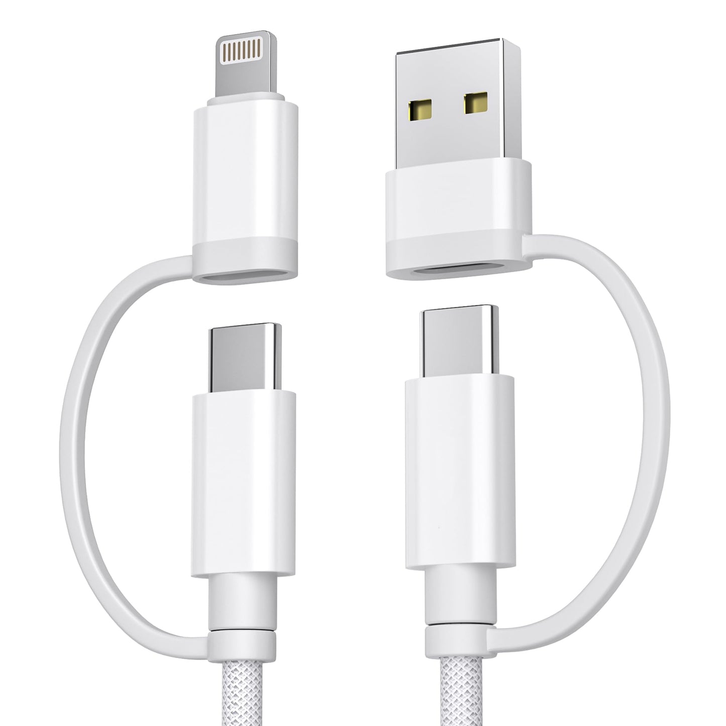 Basesailor Cable cargador múltiple rápido 60W,4 en 1 USB a USBC 2M,con USB A/Lightning/Type C para iPhone 15 14 13 12 11 Mini Max,Apple iWatch 9 8,MacBook Pro,iPad Air,S25 S24 S23 S22 Plus Ultra,16,17