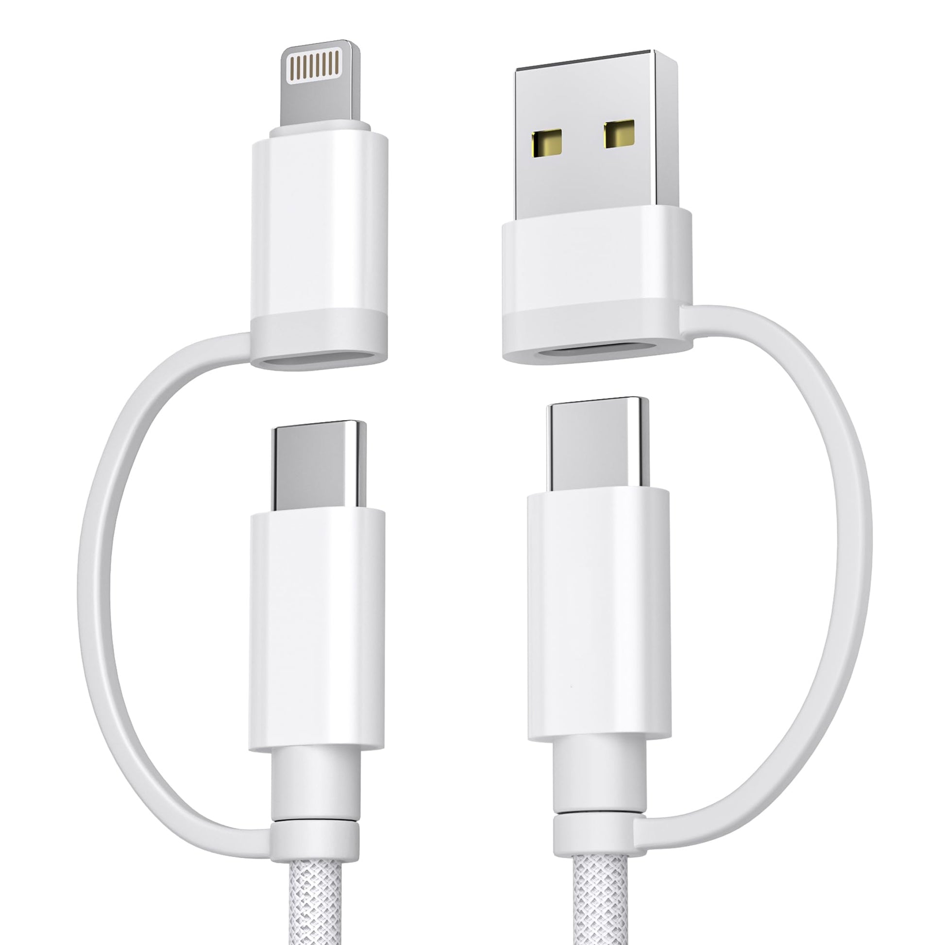 Basesailor Cable cargador múltiple rápido 60W,4 en 1 USB a USBC 2M,con USB A/Lightning/Type C para iPhone 15 14 13 12 11 Mini Max,Apple iWatch 9 8,MacBook Pro,iPad Air,S25 S24 S23 S22 Plus Ultra,16,17