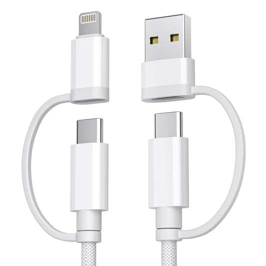 Basesailor Cable cargador múltiple rápido 60W,4 en 1 USB a USBC 2M,con USB A/Lightning/Type C para iPhone 15 14 13 12 11 Mini Max,Apple iWatch 9 8,MacBook Pro,iPad Air,S25 S24 S23 S22 Plus Ultra,16,17