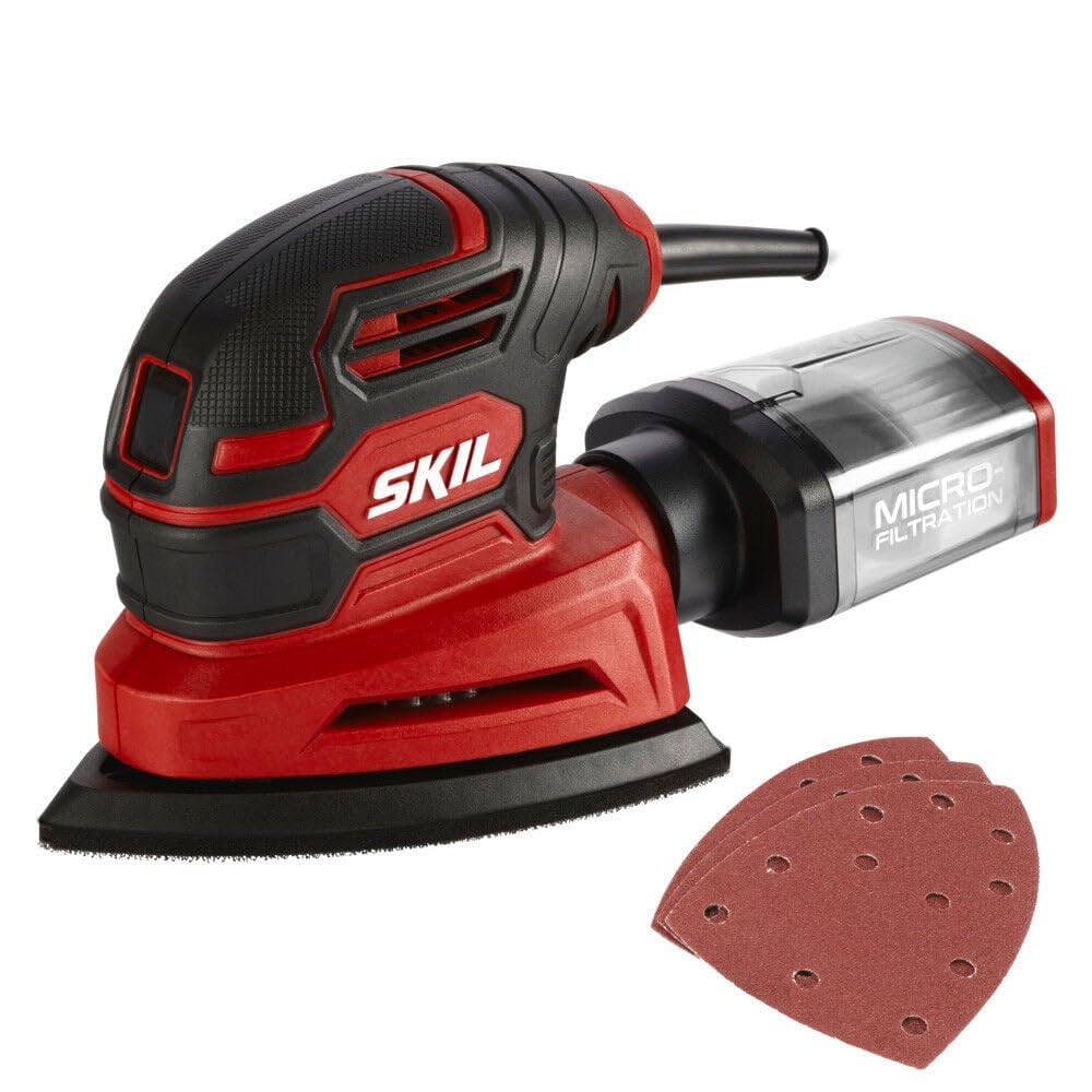 SKIL SR250801 - Lijadora con detalle de cable, incluye 3 unidades de papel de lija y caja de polvo
