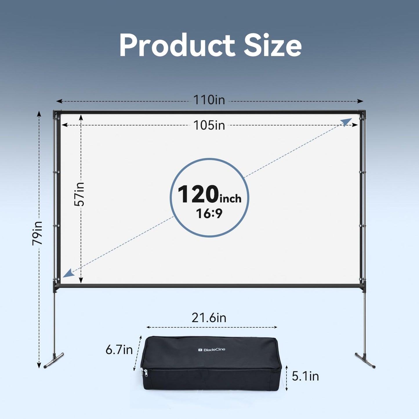 BladeCine- visualización de proyector portátil de 120 pulgadas para interiores y exteriores, visualización de proyector 16:9 4K HD sin arrugas, visualización de película ligera con bolsa de transporte