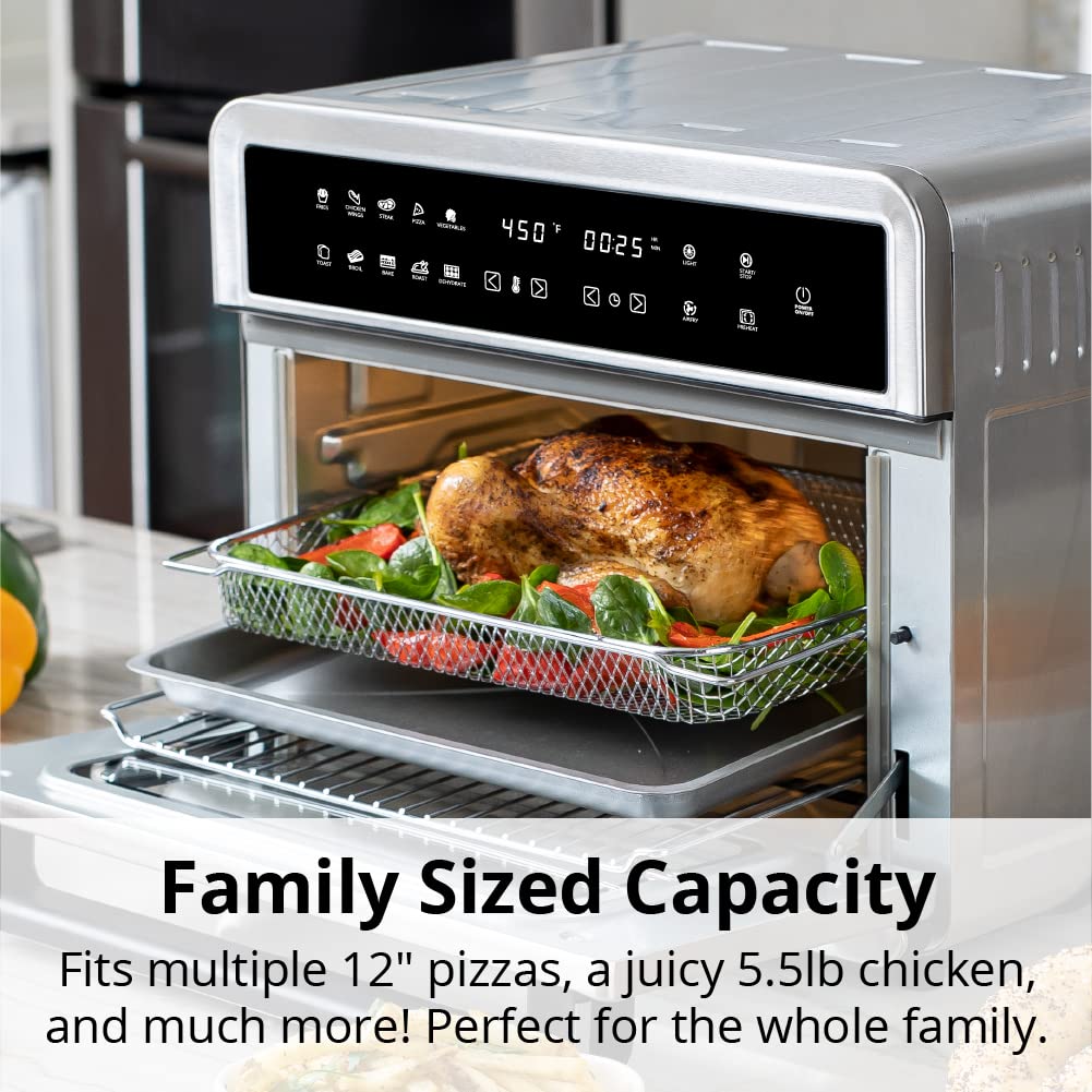 Aria 30 cuartos de galón. Horno tostador con visualización táctil con libro de recetas, acero inoxidable cepillado