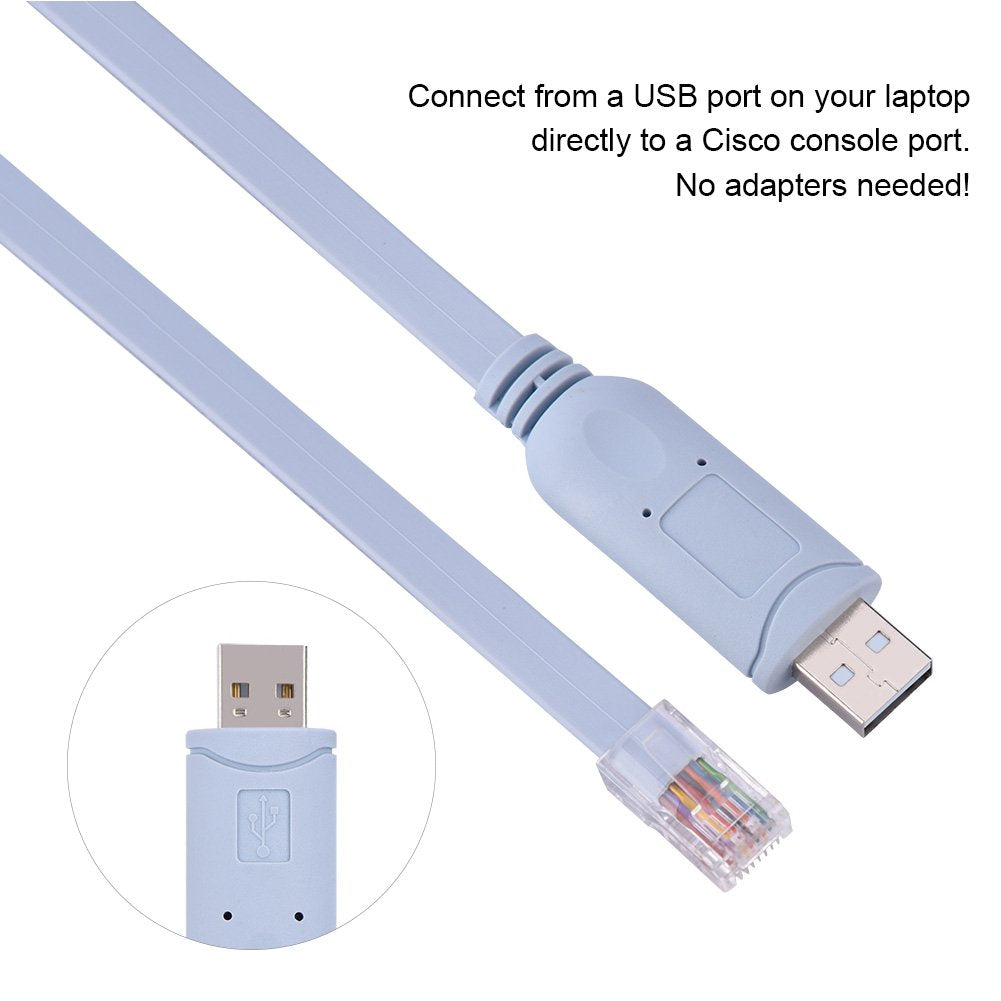 Cable USB a RJ45 Richer-R USB2.0 Macho a Macho Plano para Routers y Switches Cisco, Huawei, Juniper, 3COM, Ruijie