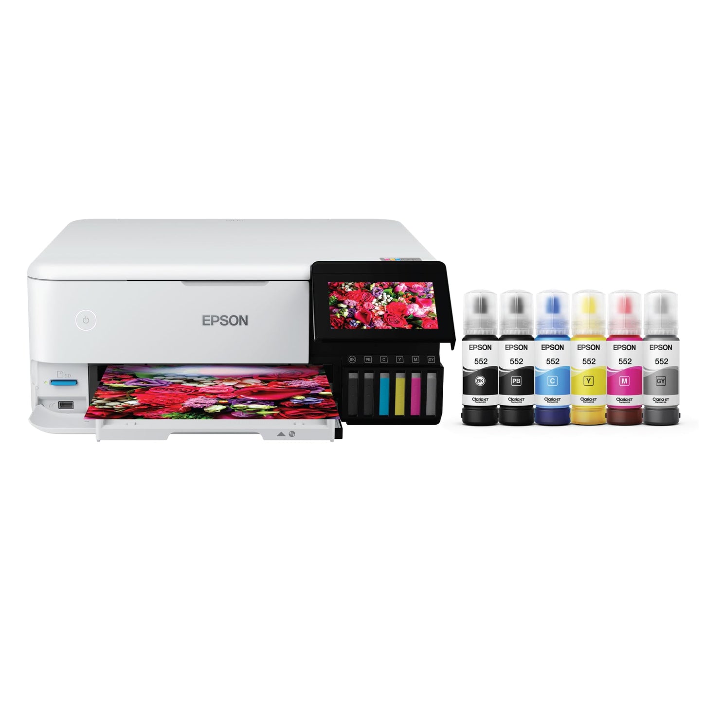 Epson EcoTank Photo ET-8500 Impresora Supertank inalámbrica a Color Todo en uno con escáner, copiadora, Ethernet y visualización táctil a Color de 4.3 Pulgadas, Blanco, Grande