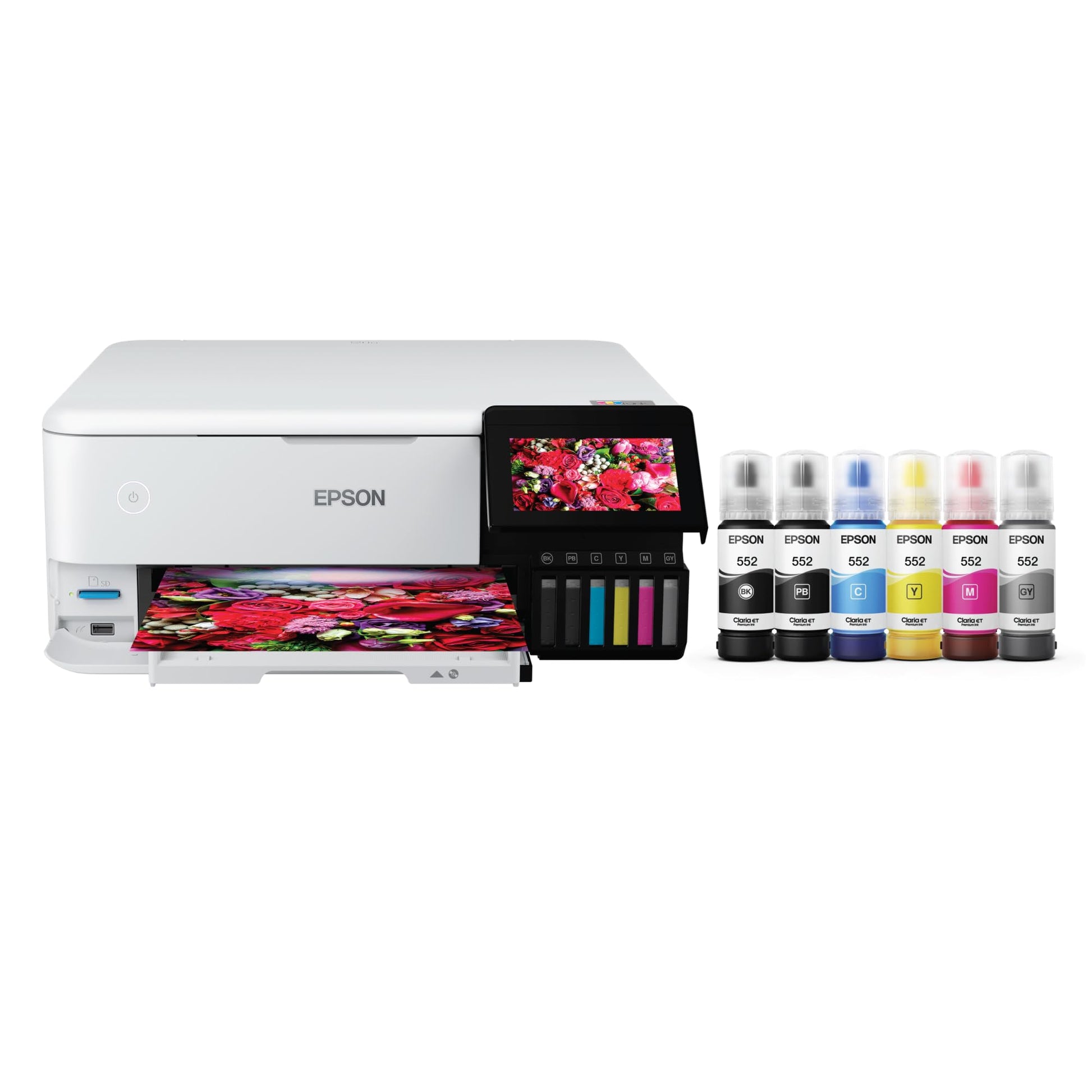 Epson EcoTank Photo ET-8500 Impresora Supertank inalámbrica a Color Todo en uno con escáner, copiadora, Ethernet y visualización táctil a Color de 4.3 Pulgadas, Blanco, Grande